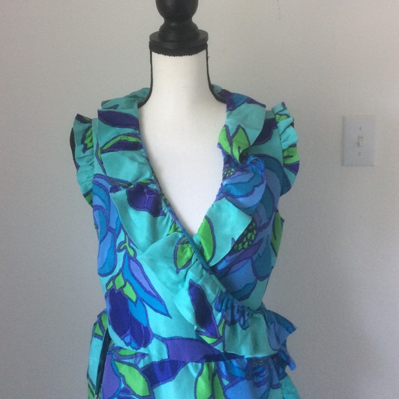 Kate Spade Turquoise Floral Wrap Dress / Size 8 - Picture 3 of 12